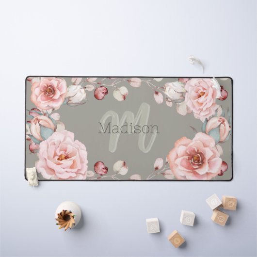 Rose d'aquarelle Wreath personnalisée | Vert sage (Tableau pour enfants)