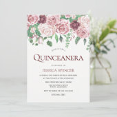 Rose de Bourgogne et Blush Quinceanera Invitation  (Debout devant)