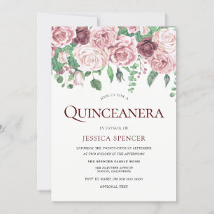 Rose de Bourgogne et Blush Quinceanera Invitation 