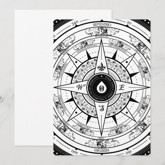 Rose de boussole - carte d'invitation de rectangle (Devant / Derrière)