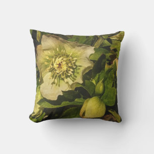 Rose de carême Hellebore Flower Coussin extérieur