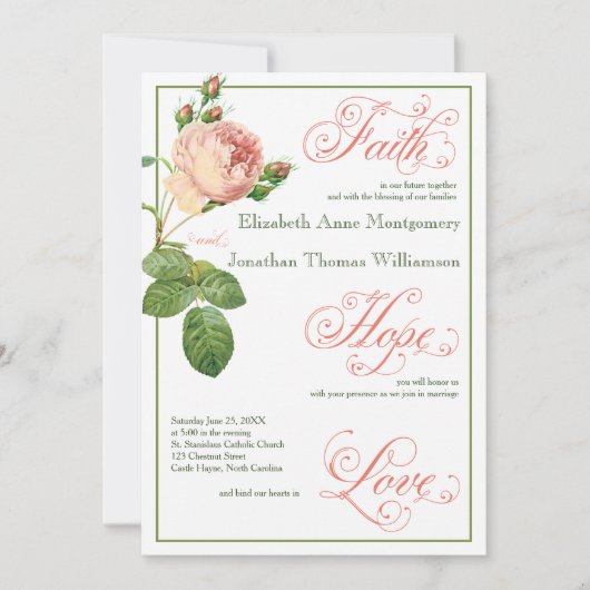 Rose de chou Script Faire-part de mariage chrétien (Devant)