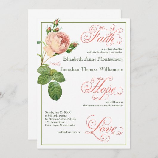 Rose de chou Script Faire-part de mariage chrétien (Devant / Derrière)