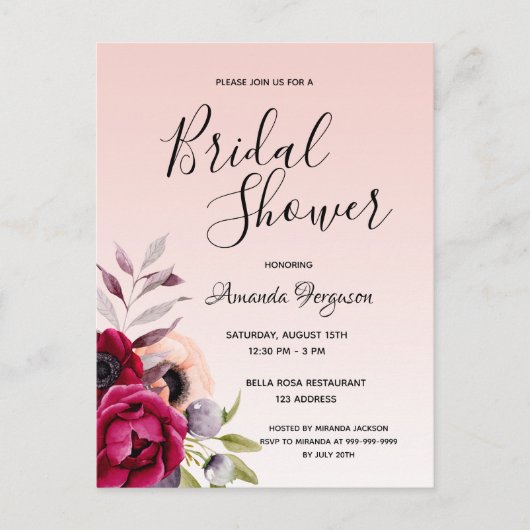 Rose de douche nuptiale invitation or (Devant)
