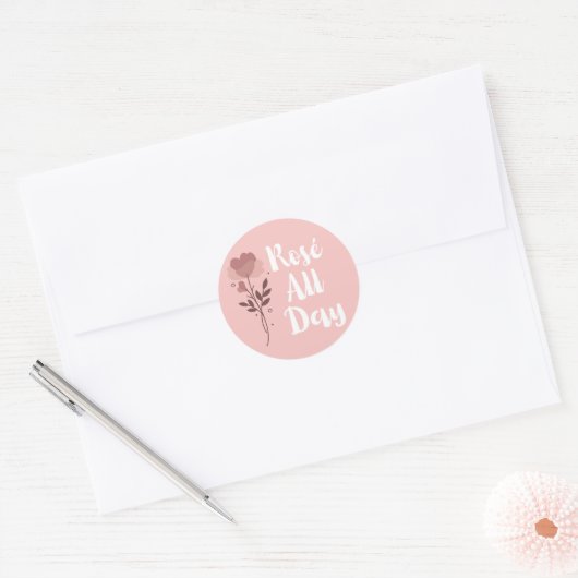 Rosé de hele dag roze ronde sticker (Envelop)