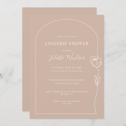 Rose de ligne Lingerie Douche Invitation (Devant / Derrière)