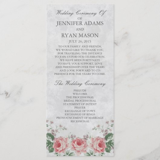 Rose de lin vintage | Programme de mariage (Devant)