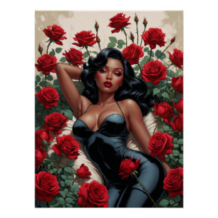 Rose de Minuit – Affiche Pin-Up Noire Glamour
