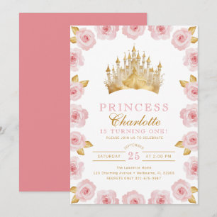 Rose de princesse rose et or Invitation d'annivers