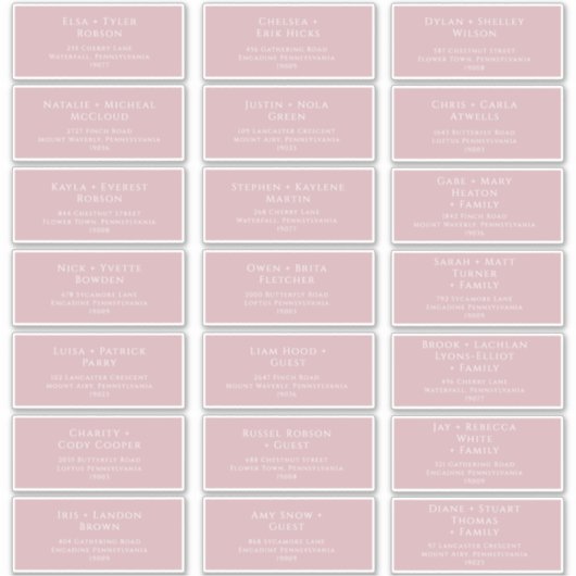 Rose de script Whimsical Mariage invité Étiquettes (Devant)