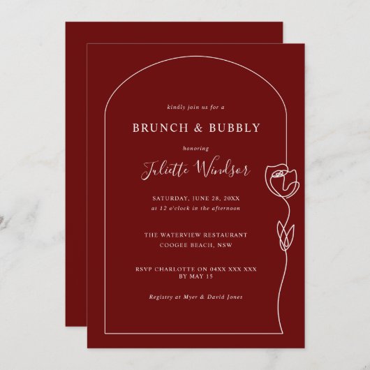 Rose de trait Brunch & Bubbly Invitation (Devant / Derrière)
