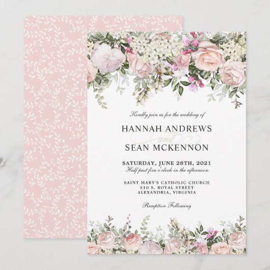 Rose d'été Jardin Floral Faire-part de mariage (Devant / Derrière)