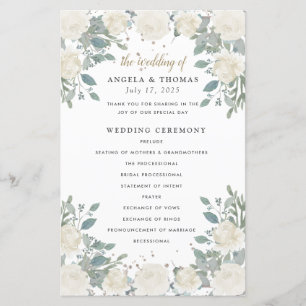 Rose d'hiver White Gold Floral Wedding Programme