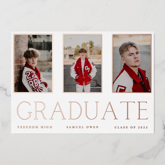 ROSE diplômé Faire-part de cadres photo Gold Foil (Recto)