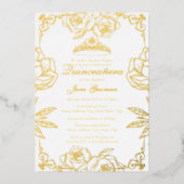 Rose d'or blanc Jardin Quinceanera Foil Invitation (Recto)