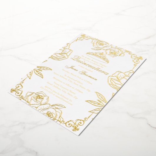 Rose d'or blanc Jardin Quinceanera Foil Invitation (Rotation)