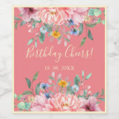 Rose doux avec des fleurs étiquette vin d'annivers (Étiquettes simples)