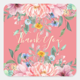 Rose doux avec fleurs carré autocollant