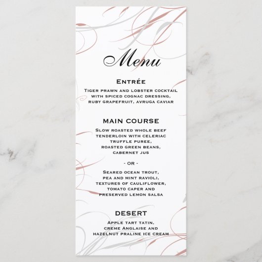 Rose doux et grises Menu Mariage (Devant)