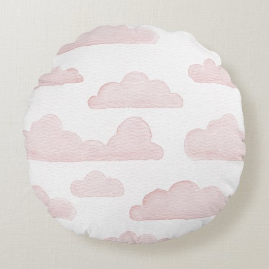 Rose Dreamtime Aquarelle Nuages Coussin rond (Devant)