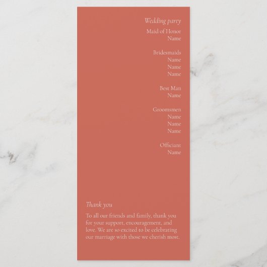 Rose du désert Programme de mariage moderne (Dos)