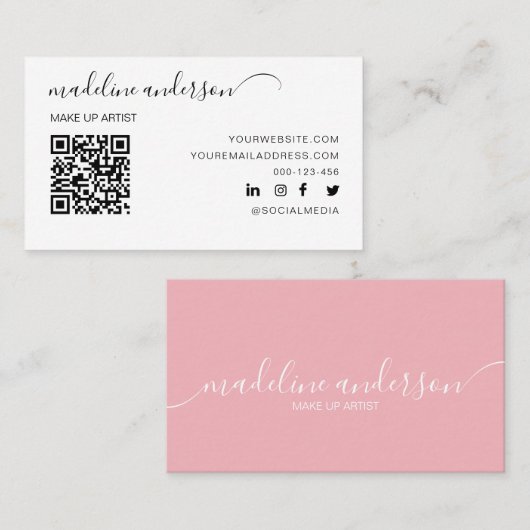 Rose Dusty avec QR Code Carte de visite profession (Devant / Derrière)