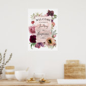 Rose Dusty & Bourgogne Floral Mariage Affiche de b (Cuisine)