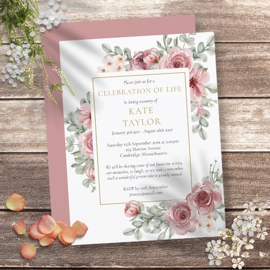 Rose Dusty Célébration de la vie Invitation funéra
