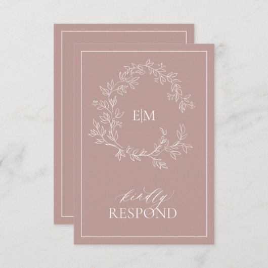 Rose Dusty Crest Monogramme Mariage Carte RSVP (Devant / Derrière)