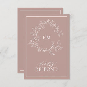 Rose Dusty Crest Monogramme Mariage Carte RSVP