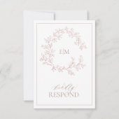 Rose Dusty Crest Monogramme Mariage Carte RSVP (Devant)