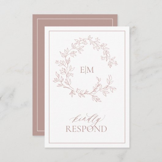 Rose Dusty Crest Monogramme Mariage Carte RSVP (Devant / Derrière)