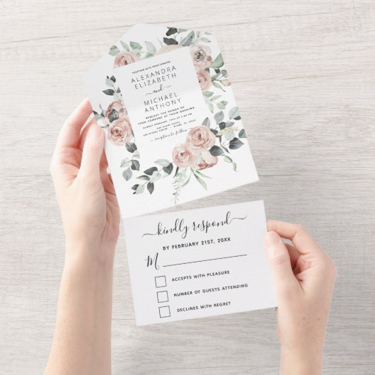 Rose Dusty - Faire-part de mariage Floral Vert Sag (Déchirure)