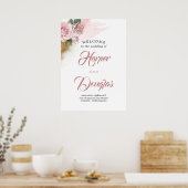 Rose Dusty Floral Mariage Affiche de bienvenue (Cuisine)