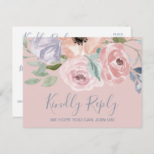 Rose Dusty Florals Menu Choix Carte postale RSVP