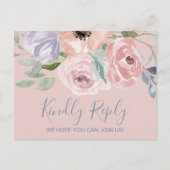 Rose Dusty Florals Menu Choix Carte postale RSVP (Devant)