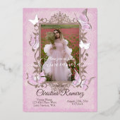 Rosé Dusty, Papillons Beige Quinceanera Invitation (Recto)