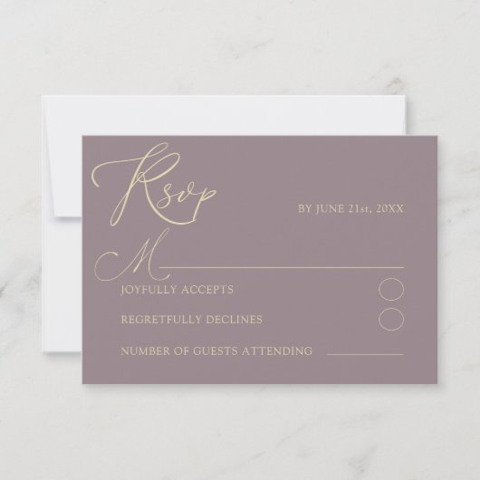 Rose Dusty simple et typographie or Mariage RSVP (Devant)