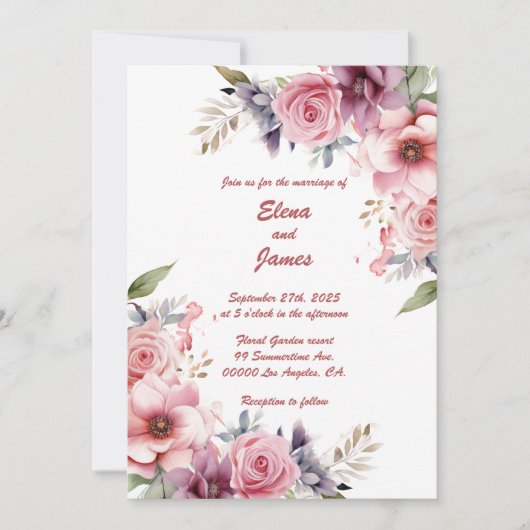 Rose Elégance : Faire-part de mariage (Devant)
