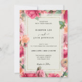 Rose élégant Faire-part de mariage de cadre Gold G (Devant)