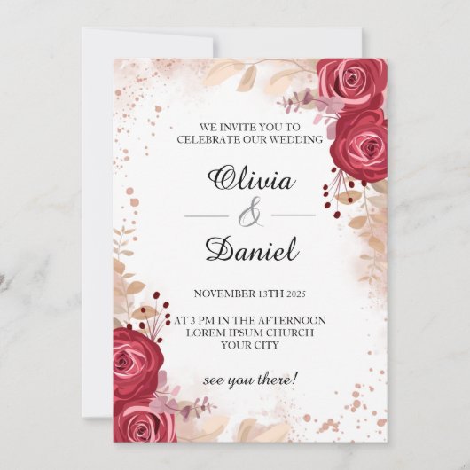 Rose Elégant Mariage Carte d'invitation (Devant)