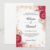 Rose Elégant Mariage Carte d'invitation (Devant / Derrière)