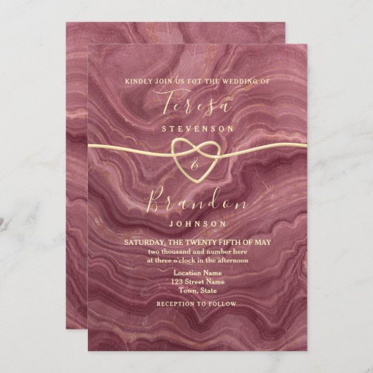 Rose en marbre Faire-part de mariage or (Devant / Derrière)