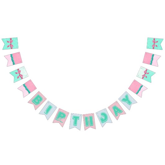 Rose et Aqua et bannière de drapeau d'anniversaire (Tout)