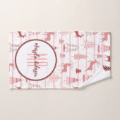 ROSE ET ARBRES DE NOËL MONOGRAMME PERSONNALISÉ (Serviette à main)