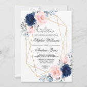 Rose et bleu marine Faire-part de mariage floral (Devant)