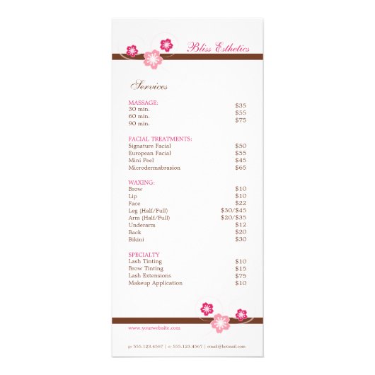 Rose et Brown Sakura Spa Menu Modèle (Devant)