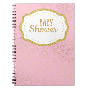 Rose et carnet de livre d'invité de baby shower