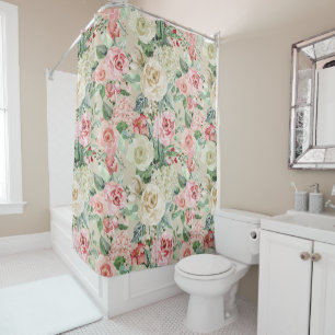 Rose et crème Floral Aquarelle Douche rideau