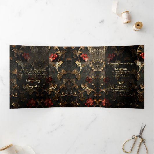 Rose et Gold Sweet 16 Party Invitation (Intérieur)